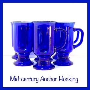 🏠 6 Anchor Hocking Cobalt Blue Irish Coffee Mugs